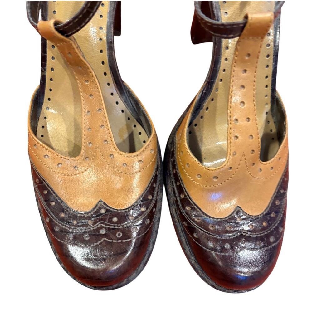 NINE WEST Women's T-Strap Spectator Wingtip Block Heels Brown 9.5 Vintage Y2K - Picture 7 of 10